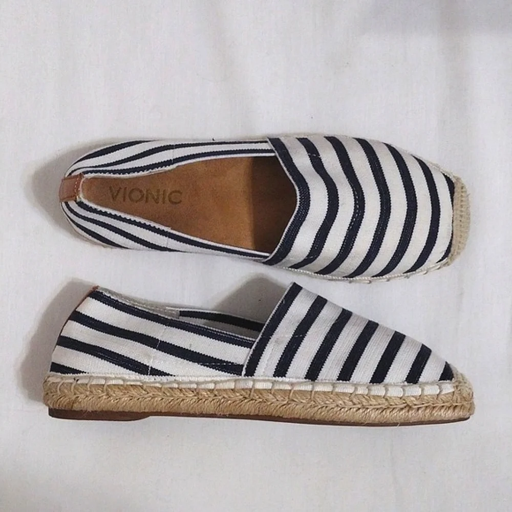 Vionic Valeri Striped Espadrilles Womens Slip-On Beach Flats US 6.5 Arch Support